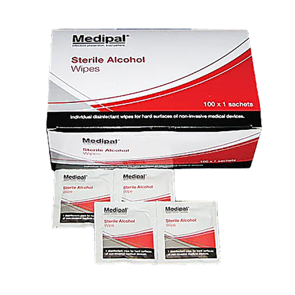 Bactericidal Wipes, 70% Alcohol Disinfection, 200 x 125mm. Individually wrapped, sterile, 100 Wipes